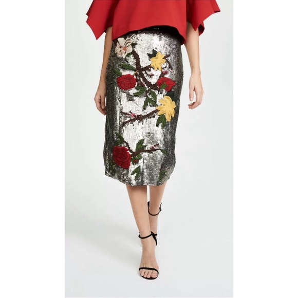 alice and olivia silver sequin skirt